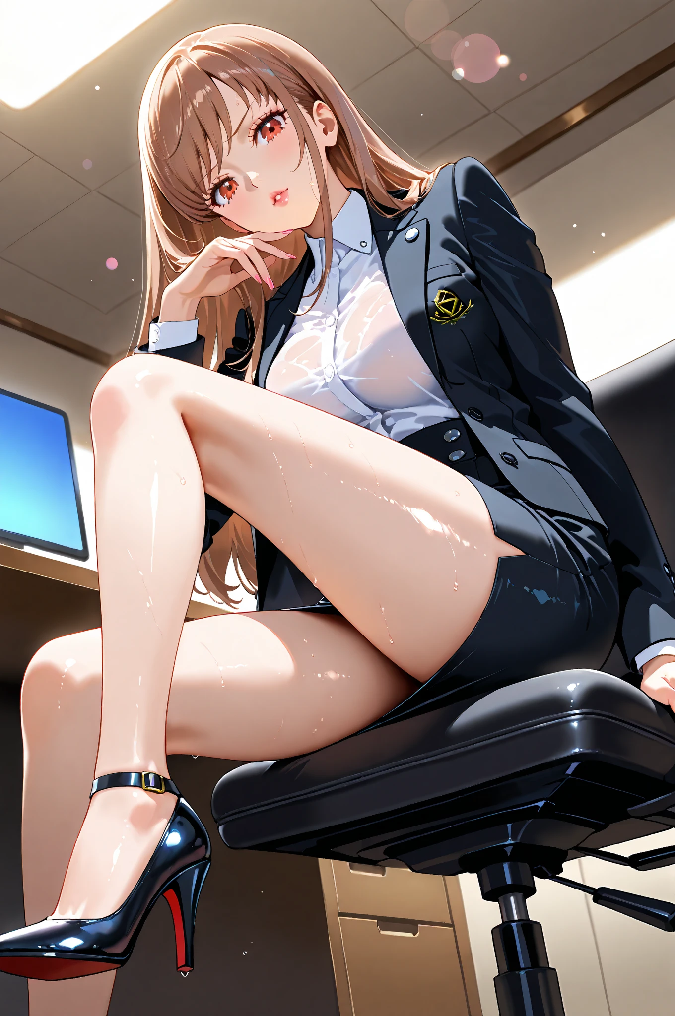 Real Images、(masterpiece:1.2、top-quality)、Lady 1、独奏、Stand kneeling、Ultra mini skirt、White panty、Wet and droplets、sexy underwear、skirts that are too short、Physical education sitting、M-shaped legs、Open legs,summer clothing、shortsleeves、?????、reach、3When the moon、Cabin Crew、Open legs,poneyTail、校服、a miniskirt、White panty、camel's toe、Planes、Pink blouse、Services for passengers、water dripping、Wet、Provision of safety instructions、Response to emergencies、bangss、(Glossy skin:1.15)、
