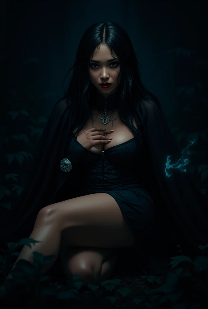 highest quality, Super detailed, realistic, Portrait, dark and eerie atmosphere, shining eyes, A fantastic presence, unforgettably beautiful, ghost-like figure, swirling fog, Supernatural existence, The devil&#39;s essence, Shadow-like shape, Spooky whispers, Ominous Aura, Unforgettably white skin, Dark and twisted branches, Flickering candle light, Spooky elements, Mysterious and enigmatic, spectrum appearance, Gothic art style, fascinating, Spectral range, Hauntingly depressing, Otherworldly beauty, fantastic shine, So unforgettable that I can&#39;t forget it, A chilling atmosphere, Spooky and ominous lighting.camel toe、huge tit、Nipple Puffs、cleavage、Plump、Super big breasts、super big butt