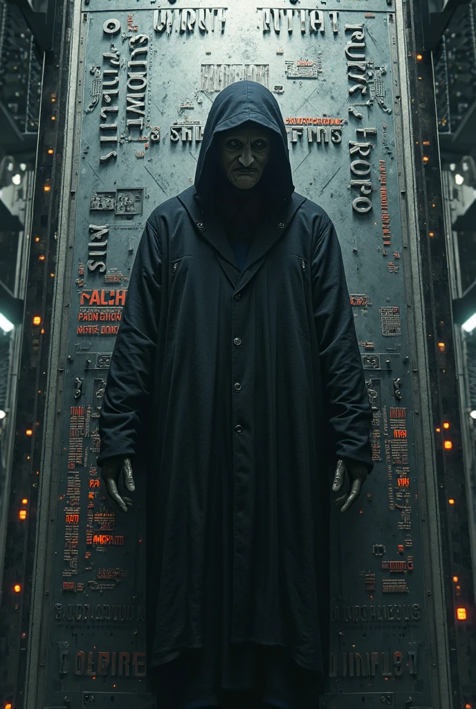 realistic cell phone photo, front view, of man in black duster and (((pinhead))) standing in walkthrough (metal detector:1.7) at airport security <lora:Pinhead_Hellraiser_SDXL:0.4>