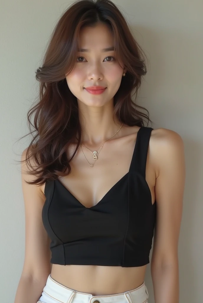 Highest quality、Smartphone photography、Japanese、18-year-old、(Hostess)、Brown Hair、cute、private、Off-shot、(Living Style:1.3)、(Selfie:1.3)、Selphy、(1 person)、(slender:1.2)、(Black camisole:1.3)、(Small waist:1.1)