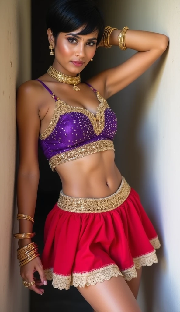 Young black classical dancer, ballet poses, HD wallpape, high-quality wallpaper, blue chiffon ballet clothing, Photo session, striking pose in a colorful abandoned Victorian ballet studio, beautiful black girl with cinnamon skintone and blonde hair 20 years old, ebony nose, full lips, splash of color, cinematic scene