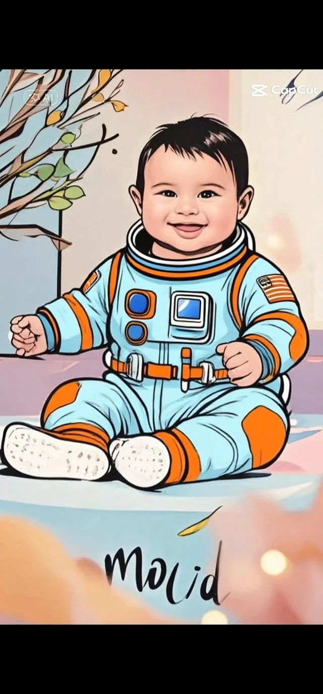 Spiked Hair, Chinese child, astronaut, moon, exploration, 4 years old