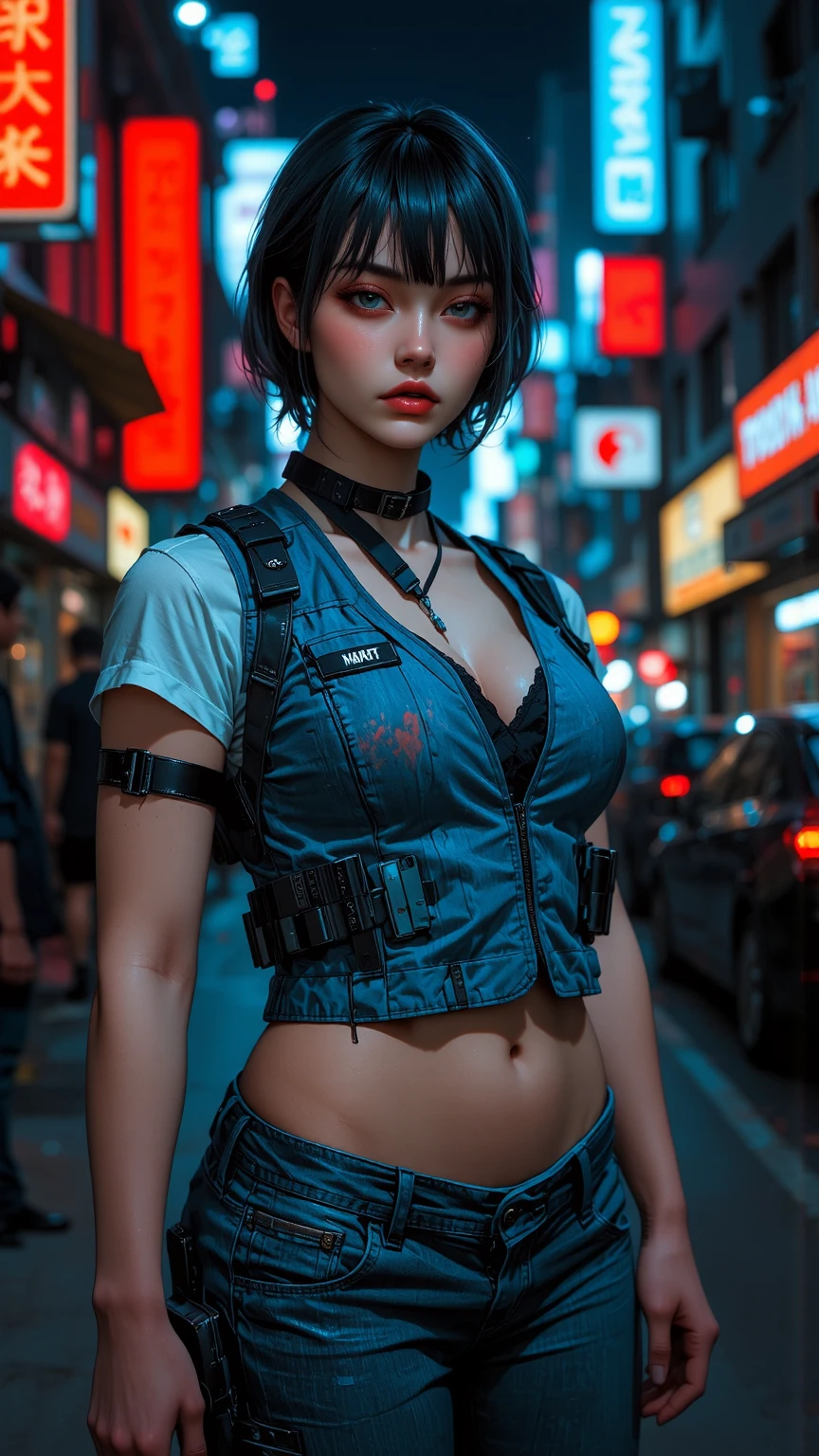 Psychedelic, elaborate, dramatic, ray-traced, post-apocalyptic, 1girl zombies (pale face, perfect female body, tattered white female suit skirt, tattered clothes, big breasts), evil eyes