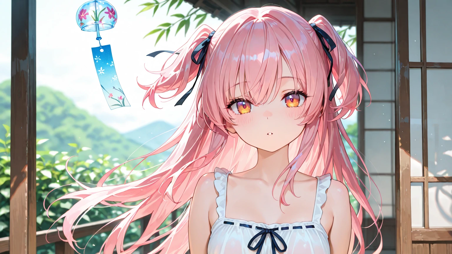 (super fine illustration:1.2),(masterpiece, 8k), (best quality, high quality:1.4), perfect anatomy, hyper detailed, ultra detailed,masterpiece background,beautiful detailed background, v8k wallpaper,perfect design,award-winning art,atmospheric,
BREAK, one beautiful girl, (17 year old girl),alone,(kawaii:1.5),(Chibi:0.6),(cute:1.5),(:1.5),break,(17 year old girl), one beautiful girl,very detailed,Colorful,best details,transparent skin,Shining beautiful skin,shy,very detailed,Colorful,best details,BREAK,transparent skin,Shining beautiful skin,shy skin,break,(heterochromia,blue eyes,green eyes, eye highlights,first ultrafine star:1.45),star eye silhouette ,BREAK,(pink hair, semi-long hair, bow:1.4),(twin braids,slightly curly hair,princess cut, crossed bangs:1.3),(big breasts,beautiful breasts:1.5),(long eyelashes, double eyelid:1.2),alone,glowing skin, transparent skin, Shining beautiful skin,(highest quality face),(highest quality bright eyes),(light smile:1.45),
BREAK, (1girl, solo, looking at viewer, walking:1.2), (Amusement park:1.2), (attractions, theme parks, roller coaster:1.2), (ferris wheel:1.2), (flower, fountain:1.2), (outdoor:1.2), beautiful detailed sky, dating, sunlight, beautiful lighting, volumetric lighting,
BREAK ((white camisole), detailed frilled camisole), (red skirt, detailed laced skirt), (tiara, necklace, earrings), (flower crown, flower head, side flower head, flower hair ornament:1.5)
BREAK,wakame,wakame,wakame,(looking up,from side:1.5) ,
BREAK,(Blurry background:1.3),(absurderes, hight resolution, Super Detail Art),cel shading,Clear Color, Lonely optical effect, Beautiful pictures, Bright glow, mystic atmosphere,(Close-up of girl:1.1), Mystical light particle effect,manga influence, clean line drawings,