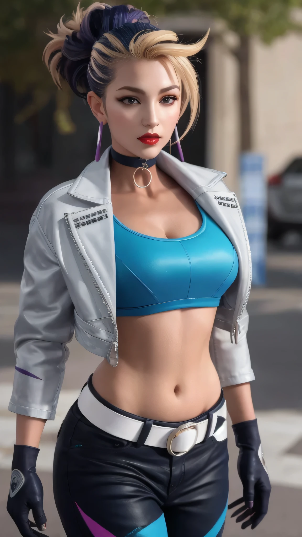 a photo Hyper-Realistic Ultra HD, The image showcases an incredibly realistic 4K photorealistic resolution, highlighting her captivating presence and a mesmerizing physique. leaving you entranced by the seamless fusion of artistry and supreme realism. looking straight into the frame, looking at viewer,sharp focus; frame, sharp focus ;eerily realistic, visual realism (Every imperfection and detail of her skin is captured -+ details Ultra hd. a professional movie photograph of, best quality, high quality, facing forward, Beautiful little red lips,
Define each part of her body imperfections.
The image showcases an incredibly realistic 4K photorealistic resolution, highlighting,(1 young beautiful girl, solo:1.1),k/da (league of legends), navel,fingerless gloves, cropped jacket,jacket, multicolored hair, samurai ponytail (loanword)ï¼belt, earrings, blonde hair, crop top, midriff, akali, makeup,purple hair, open jacket,two-tone hair, open clothes, blue eyes, lips, triangle earrings, belt buckle, black hair, breasts, black pants, hoop earrings, standing, blue gloves, blue hair, zipper,BREAK, Huge breasts, Wide big hips, Gargantuan butt, Thick thighs, Sensual woman, mature female, milf, motherly, seductive, front pose,looking at viewer