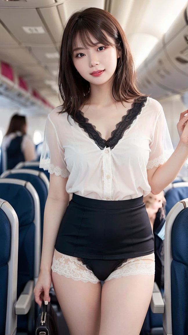 Colossal tits、A sexy、large boob、s ass、Perfect Style、Ideal woman、Beautiful five fingers with a delicate form、The beauty of, Brown hair, updo hair, (((Lace artistic color panties))), (((Very sweet smile))), looking at the viewers, (((Lift the skirt, Lift the skirt with both hands, Lift the skirt yourself))), (((Cabin attendant attire))), (businesswoman), ((of the highest quality, 16 K, masutepiece: 1.3)), One Woman、 Light on Face, hyperdetailed face, very detailed lips, Detailed eyes, Realistic Beauties, City Street、The background is the airport、Beautiful five fingers with a delicate form、