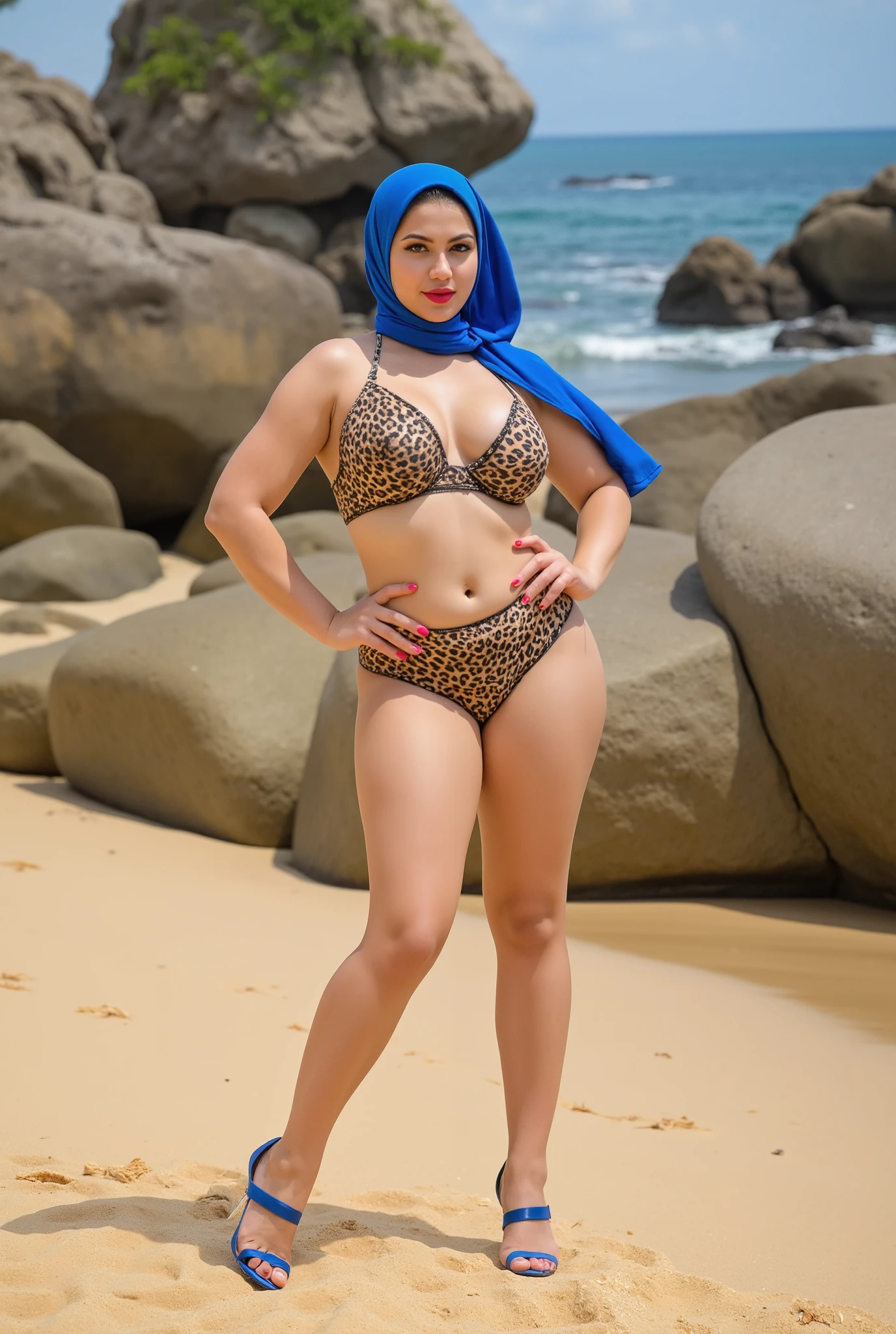 Arabian hijab curvy girl in bikini with big ass