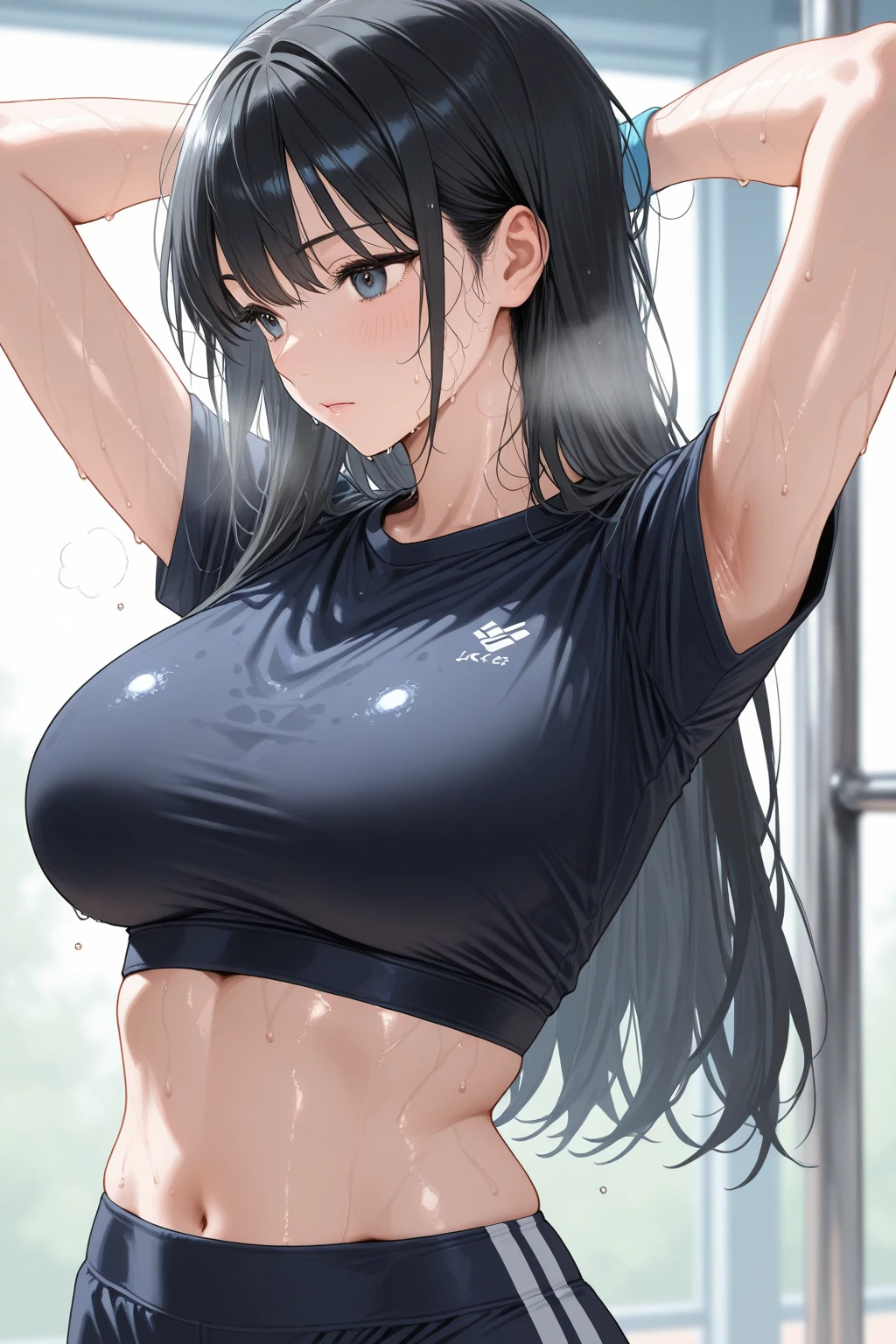 (curvy), Toned, Highest quality, Super detailed, masterpiece, Ultra-high resolution, 8K, Ridiculous, Cowboy Shooting, Blurred, Focus on the girl, Embarrassing, blush, Lovely, Open your mouth, What saliva leaves behind, (white tanktop), (micro mini skirt), Wet skirt hem, (Sticky panties:1.1), (cleavage), (cleavage), Classroom Background, The skirt is accidentally exposed,[1girl, nakano azusa, K-On!], (large breasts), (crop top navel), (waist line), Accidentally exposed panties