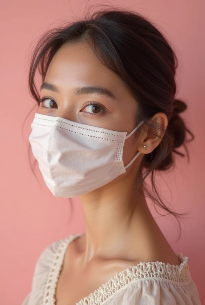 ((top-quality、8K、​masterpiece:1.3))、1girl in、(masks:1.3)、(Hairstyle Casual、huge tit:1.2)、doress:1.1、Super fine face、Delicat eyes、二重まぶた、a smile、home