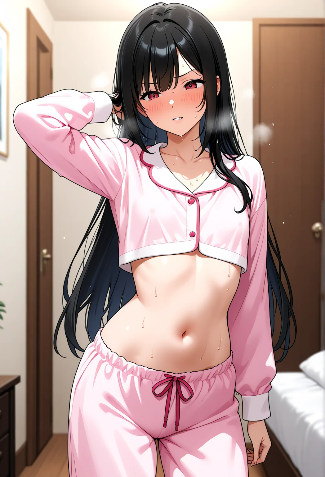 high resolution、4K quality、Super fine、younger sister、Lolita、pantiesが床に落ちている、Surprised expression、白のコットンpanties、panties、used underwear、Crotch stain、Discarded underwear、panties単体、Laundry basket、Striptease、A lot of underwear scattered around、Underwear is scattered、床一面たくさんのpanties、Very messy room、Undressing scene
