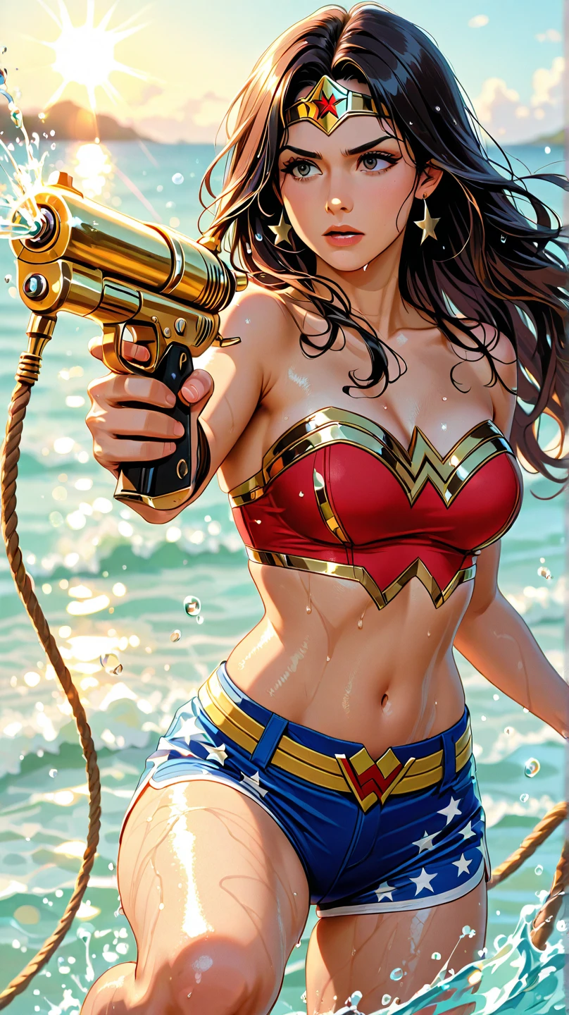 Wonder woman in thong bikini on the beach of Rio de Janeiro --auto --s2
