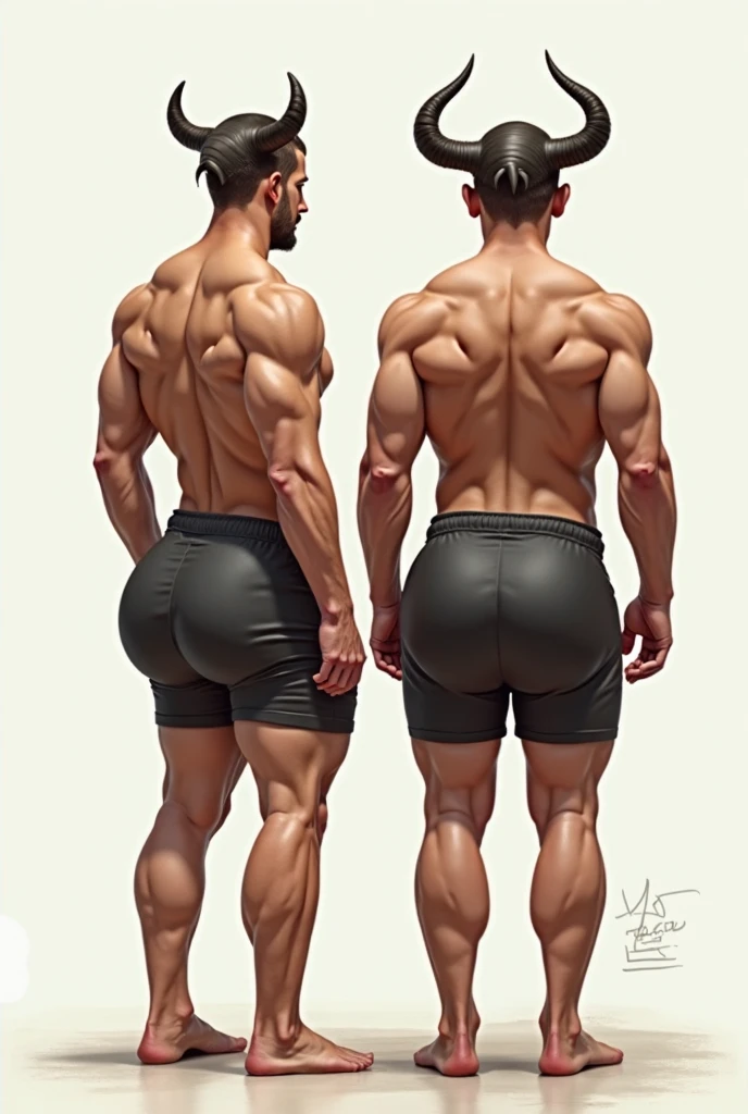 twin brothers named Tim and Henry, both naked, hairy butt, penis, standing side-by-side, Tim and Henry are on their knees, butts facing the front
