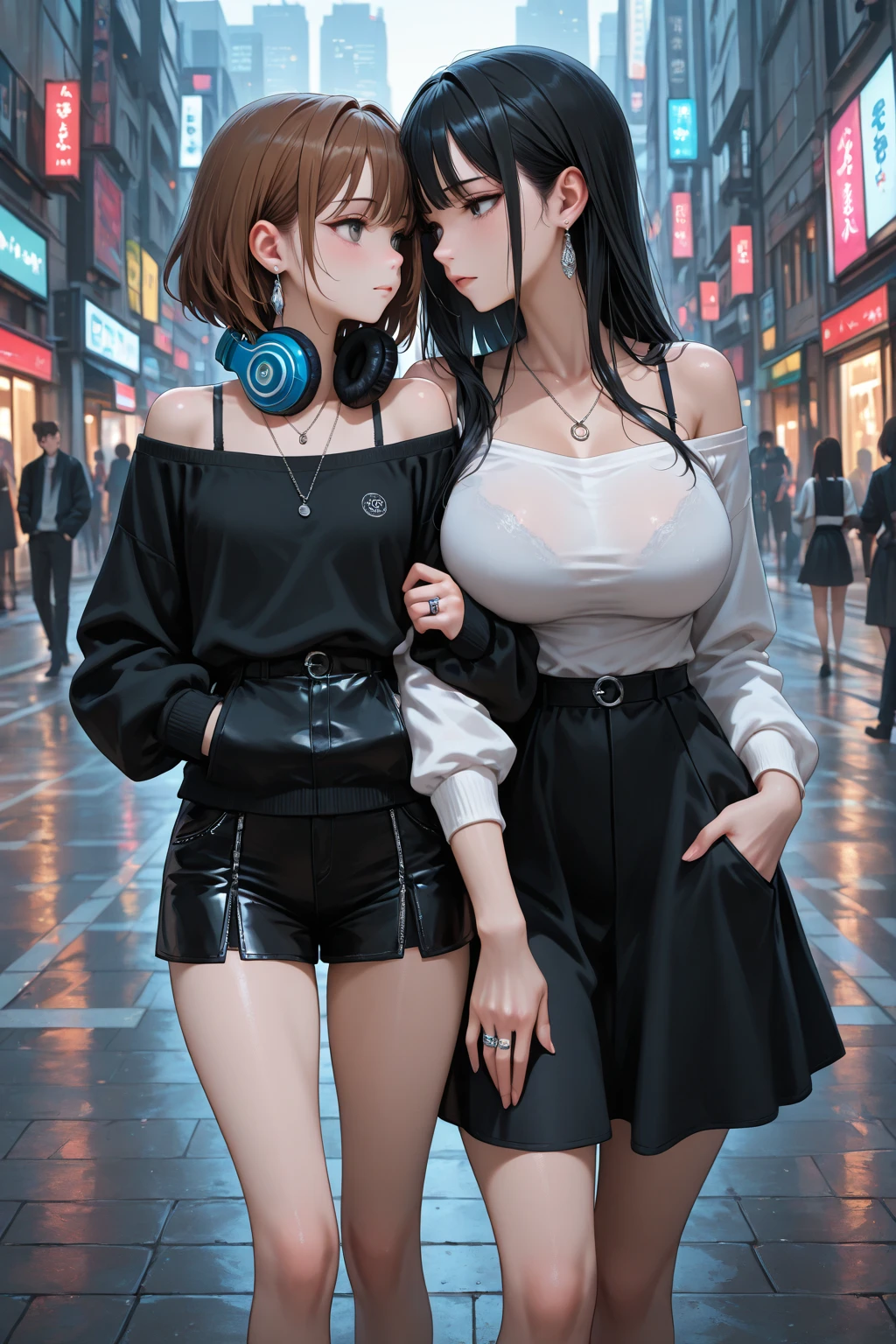 tmasterpiece，Need，female student，校服，Hand in pocket，bookbag，black-hair，blue Cat eyes，big breasts exposed cleavage， --auto