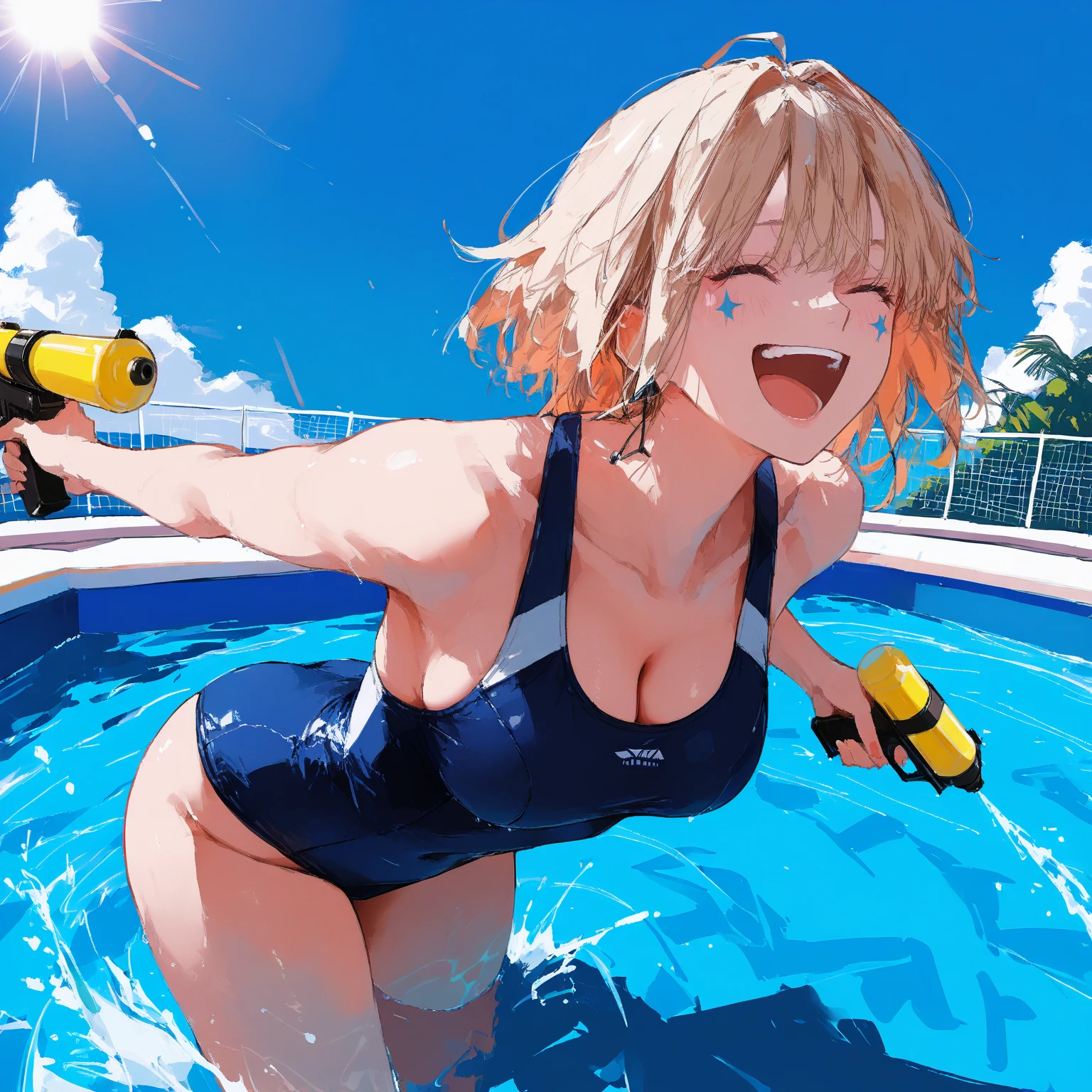 Woman in a bikini falling into a dunk tank