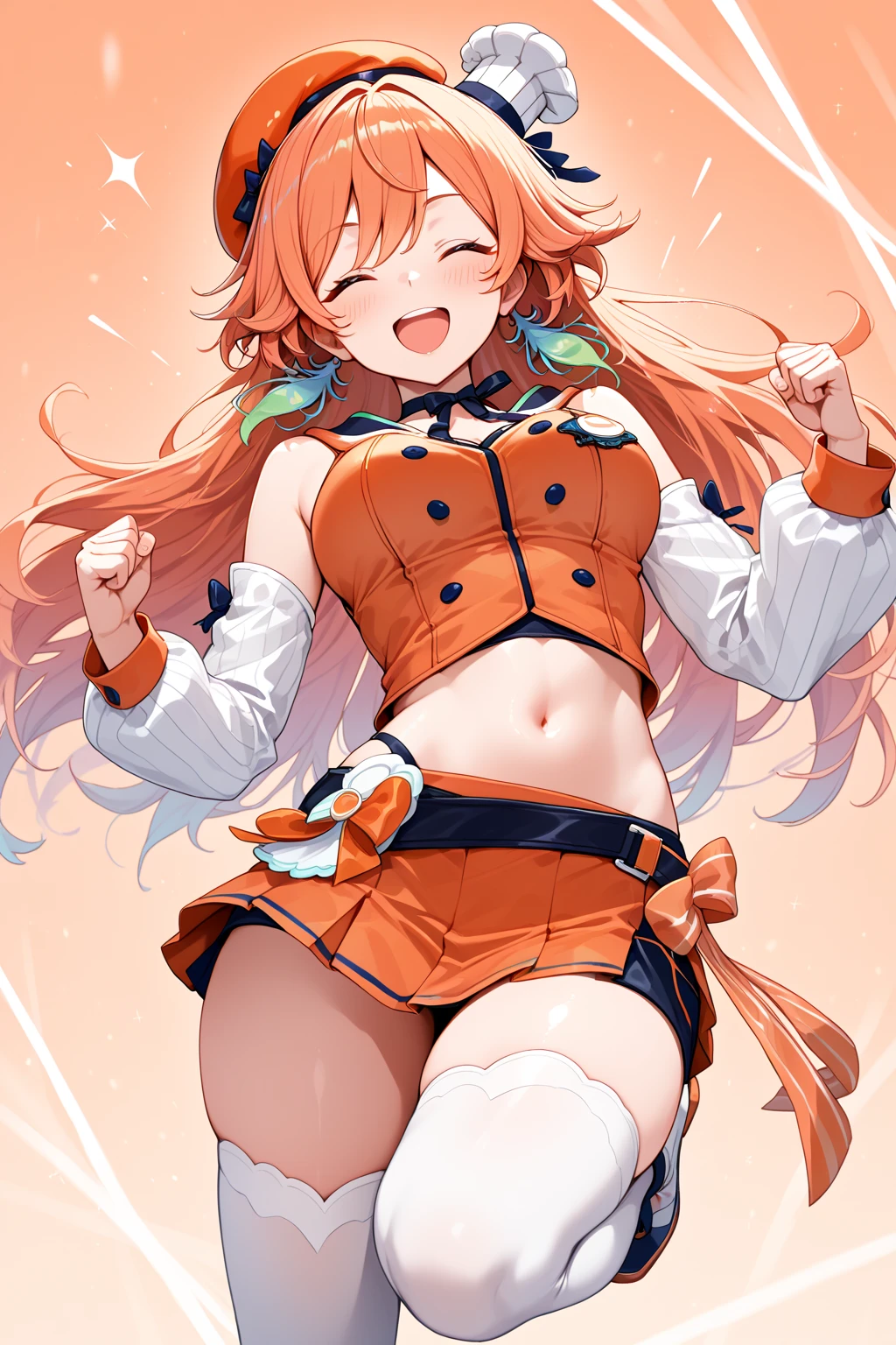 girl、high school student、Red hair、((ponytail))、long hair、Orange Eyes、Thick thighs、((G-Cup))、Blushing、smile、((highest quality))、Anime Style、Bunny girl、High leg cut、Rabbit Pose、There is a cleavage、Shoulders stick out、Crotch is visible、The navel is transparent