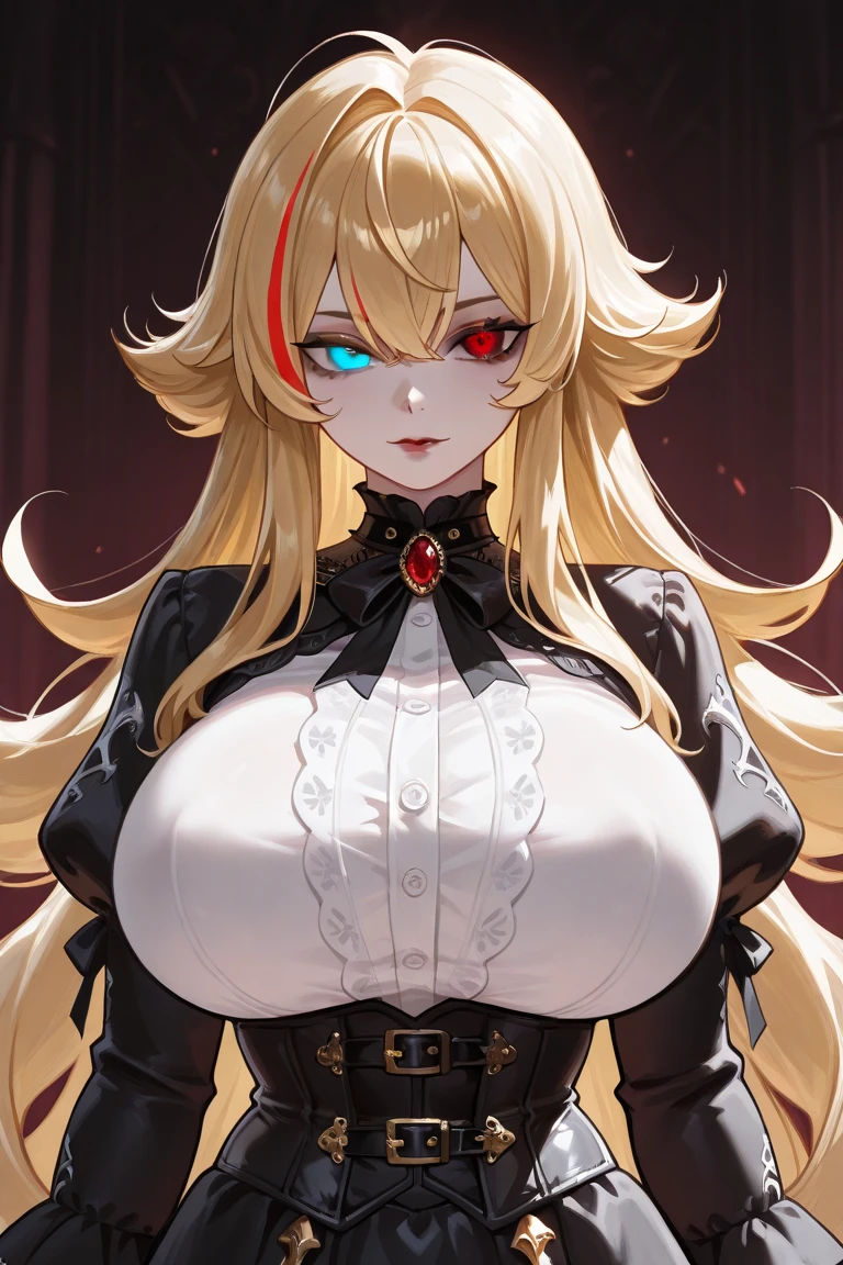((masterpiece)), ((best quality)), 1girl, adult, long hair, big bust, ((blonde hair)), very long blonde hair, ((intimidant look)), ((close-up)), profile image, green eyes, black and red clothes, sexy, dark colors, brillant eyes, ((coat with fur)), ((wavy hair)), exposed skin, ((sexy pose)), ((intimidant look)), good anatomy, ((dark sage clothes)), ((straight cut bangs)), emotionless, intimidant, ((beautiful eyes)), dark background, close up, ((detailed eyes)), beautiful eyes, ((detailed face)), hair bang, frontal look, evil, relaxed, smile, magical goddess othinus, abs, detailed face, eyepatch, huge tits, full body, ((detailed))