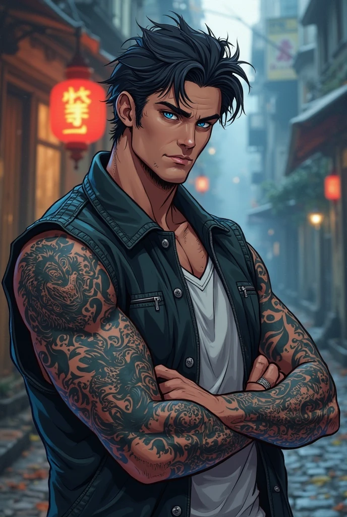 man, masculine, villain face, attractive, muscular, ((1man)), masterpiece, absurdres, best quality ,intricate details , (shiny skin, shiny body, shiny oily luster skin, shiny hair, pale skintone), Nightmare, attractive, ((muscular)), adult, one, full body Yakuza tatto, earrings, black pants, Topless , Dark aura, silver long hair, perfect detailed face, Yakuza, Red eyes, Dark Atmospher, ((MLS)), medium large shoot