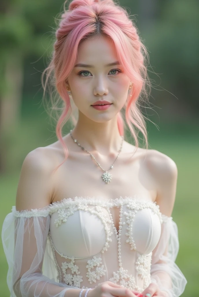 best quality, masterpiece, high res, realistic, photographic,(exquisite body:1.2),gorgeous face,(milky skin:1.3),intricate details, high resolution, high detail RAW color photo, wallpaper, 1 girl, pink hair, loose lingerie, hair ornament, solo, breasts, bare shoulders, crystal, jewelry, looking to the side, asymmetrical sleeves, clothing cutout, shiny hair, hair rings, floating, spotlight, alternate costume, sparkle ,(VSCO A7:1.5),16K,HDR,highres,depth field,(film grain:1.1), ISO 200,golden hour,(lens flare),vignette, rainbowing,(color grading:1.5) --auto