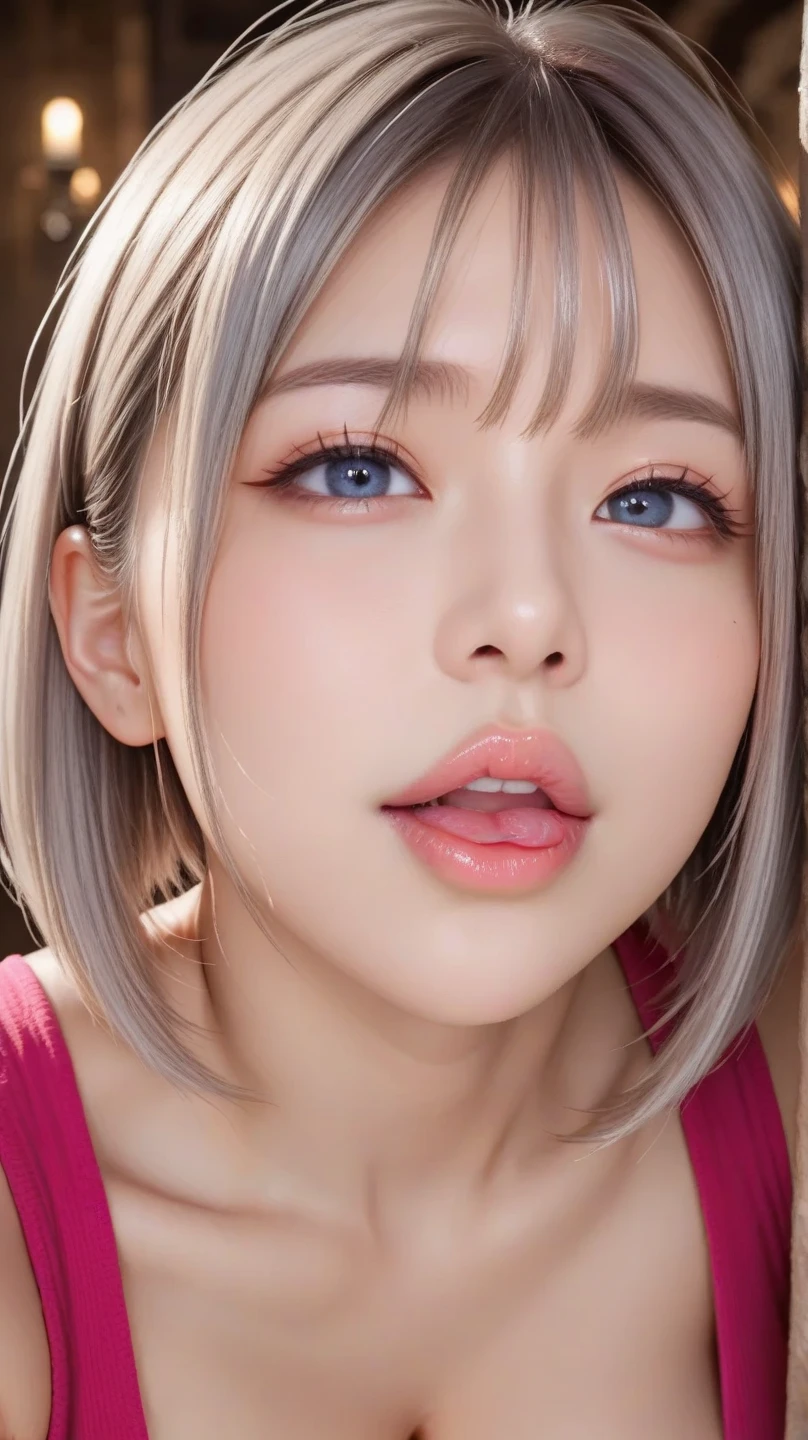 ((Highest quality)), ((masterpiece)), (detailed), Light-colored hair、The most beautiful girl in the world、(((Futanari no Beautiful Girl)))、(((Girl with penis))), (Erect penis:1.4)、Latex bodysuit, shoot from above,、puffy nipples, Blushed, Watery eyes, Bondage
