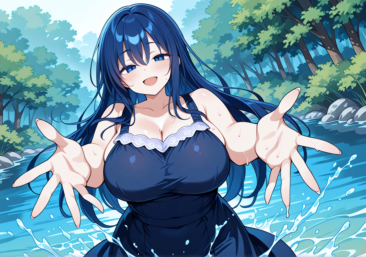 1girl, nsfw, furuderika, long hair, purple eyes, blue hair, blunt bangs , empty eyes , large breasts, nipple, Running, ,, Heavy snowfall area frozen , (Sweating profusely, Love juice, Wet Woman, female ejaculation), crying mountain Alone, crying, Naked, solo, 1girl, Peeing, lactation, projectile lactation