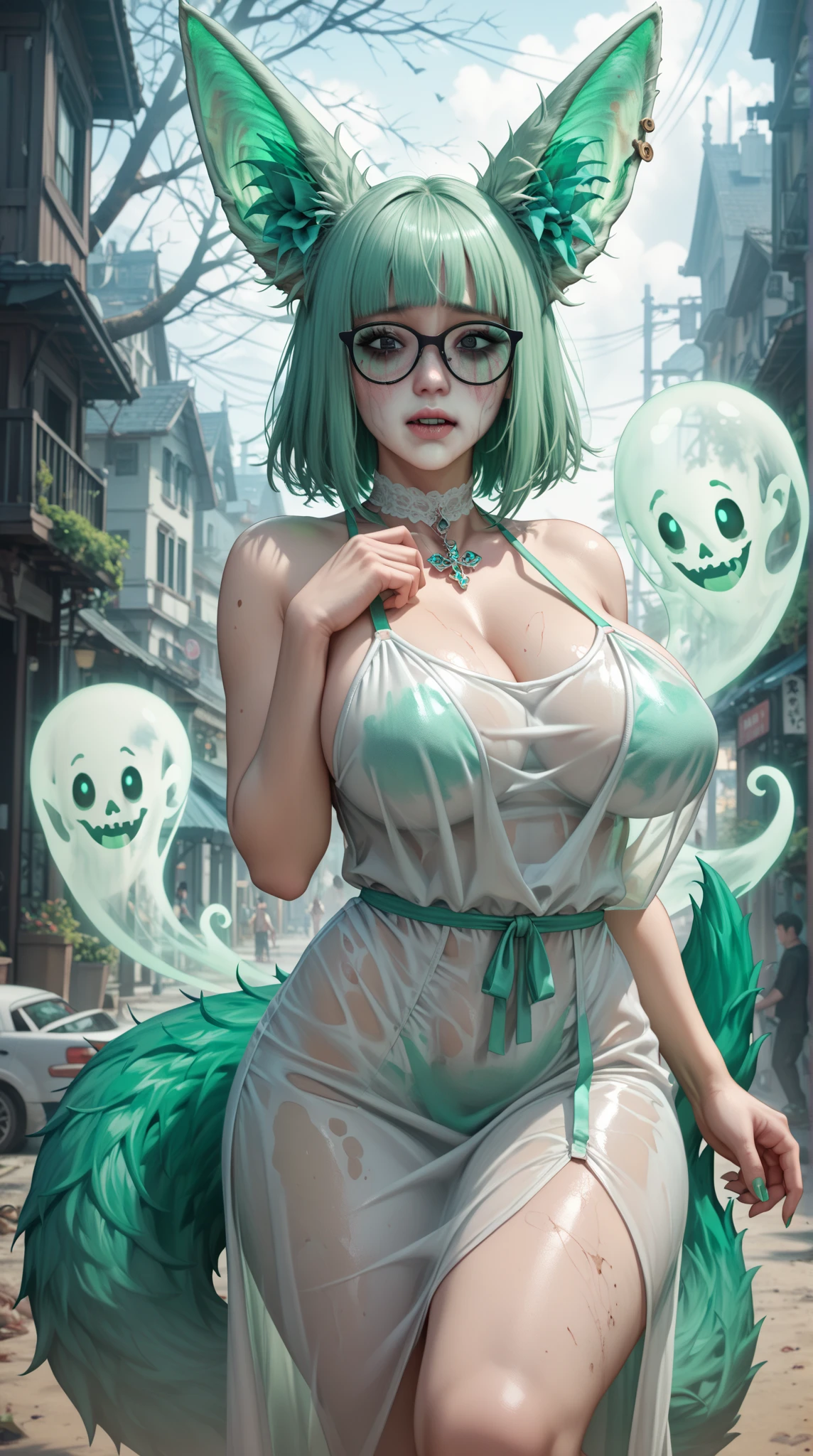 Ryov Tousen, One girl, chest, alone, panties, Twin tails, large chest, skirt, chestの谷間, Green Eyes, Jacket, Green Hair, Aqua Hair, short Twin tails, smile, (Chinese Cheongsam, White Chinese Dress), Cherry blossom pattern, bracelet, View your viewers, belt, smile, choker, perfection lighting, ((Shining Face, Shining Body)), perfection face, compensate, eye shadow, ((nice)), Extremely beautiful, perfection, (masterpiece:1.2), (Highest quality:1.2), Cinematic, perfection skin, perfection lighting, Textured skin, detailed, beauty, whole, Hourglass Body, Sharp focus, ultra-detaileded, figure, perfection face, ((nice)), Extremely beautiful, perfection, detaileded background, Fascinating, Fascinating, Stand in the garden of the Japan Shrine, ((Boy anime style)), (detaileded background, Complex background:1.1), beautiful ((非常にdetailedな)), ((Highest quality)), ((masterpiece)), ((4K)),povbreastgrab,pov hands,breast grab