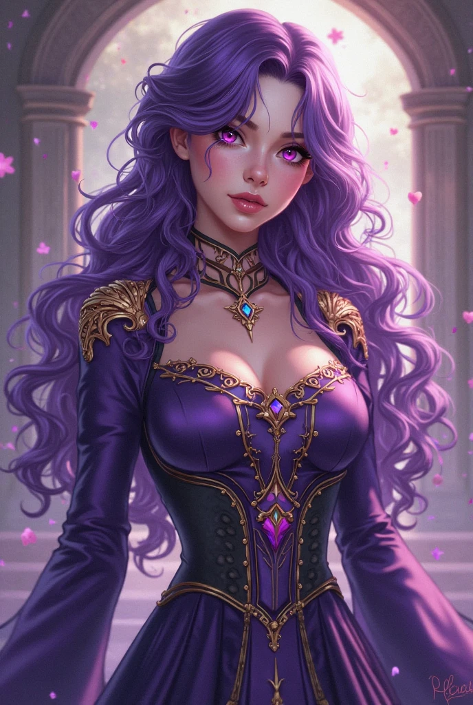 Purple Hair girl, acheron clothes, rich, mage, purple eyes, mage, younger, ilusionist, ACHERON STAR RAIL, modern clothes, bird flying over shoulder
