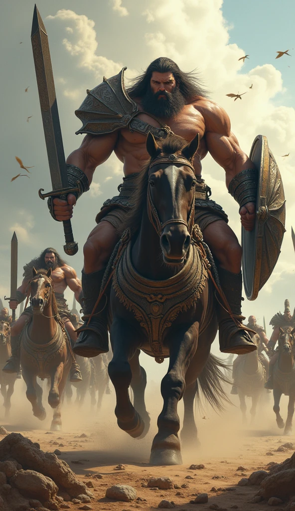One man having arrow in his hand choose direction to other person they both travelled on a chariot ,they have great bodies ,one with bigger body and other with small medium body men,they both travelled on a chariot and back side guy choosing direction to other person
