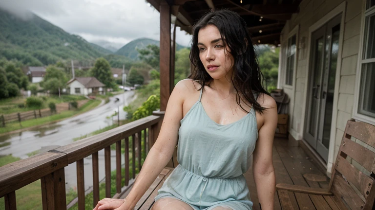 Photorealistic, high-quality, highly-detailed, 19-year-old voluptuous girl, beautiful, solo, self-portrait, full-body, wearing a stunning baby doll dress, outdoors, at night during a camping trip in the woods, showcasing the essence of real life in a joyful and happy atmosphere, surrounded by rocks, a river, a campfire with a hint of smoke, a foggy atmosphere, a clear sky with analog style and film grain, looking directly at the viewer, with a texture of realistic skin, a carefully crafted shadow, a rough, unretouched finish enhanced by an Instagram LUT, ultra high resolution, close-up shot