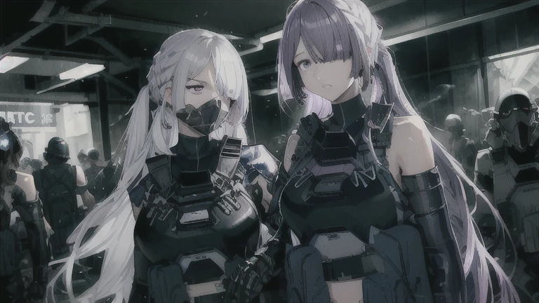 2 girls, sci-fi, battle suits, battle