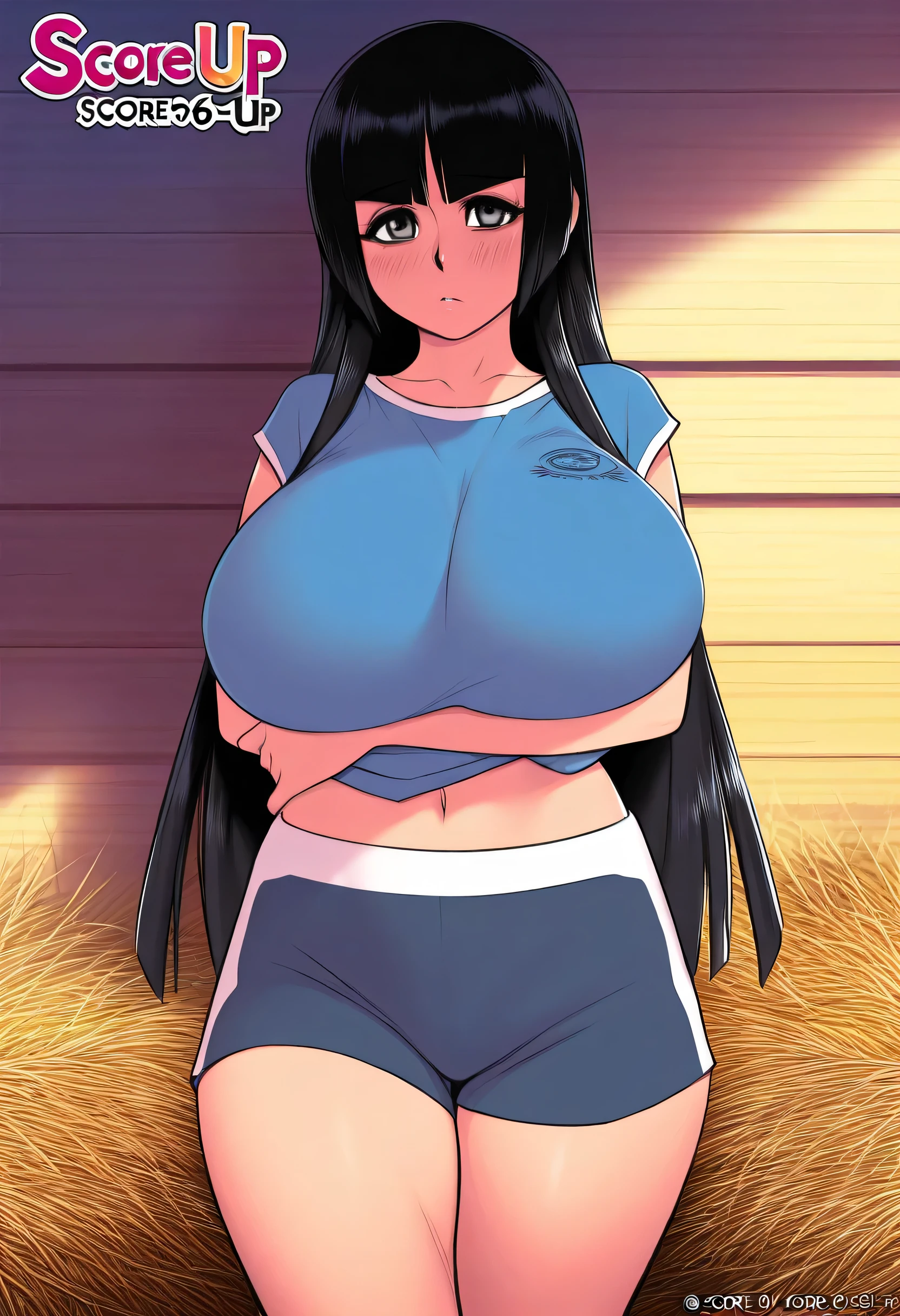 hyuga hyuga (((Bimbo))), 1 girl, Puffy lips, Painted lips, thick lips, Kiss Face, wide hips, thick thighs, Big Breast, Huge ass, bubble butts, Shiny skin, Camel toe, Hot Pants, Bra, fluffy chest, hanging breasted,