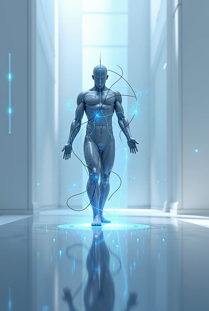 digital art, hologram, bigdata, high technology, sound wave background, digital world, neural network, Humanoid, reflaction, masterpiece, 32k UHD resolusion, high quality, professional photography,