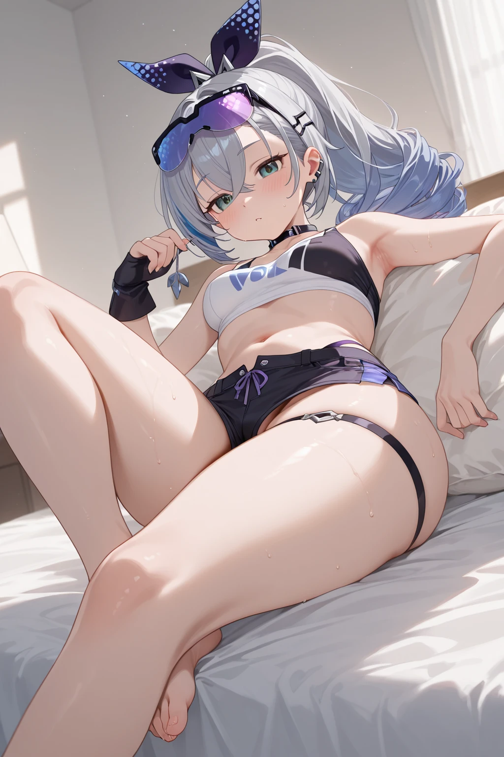 master piece、Highest image quality、highest quality、wallpaper、32K、girl、((Frustrated expression:1.3))、(tears)、(((not wearing clothes)))、Lying on your back in bed、forced to spread legs、ample breasts、slender body shape、small nipples of cherry color,