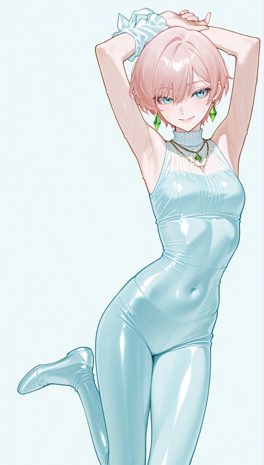 ((badhandv4)) Kobayashi, (Bust size very very small.)), (flat chest:1.2), Posing embarrassed, Blue Velvet Dress and Elbow Gloves