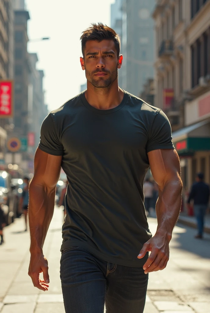((best quality)), ((masterpiece)), (detailed),indian male around 40 years old.he just wears a grey suit. He has a good muscular body. Sixpack. Hairy . He is an artist. Smile for everyone. He is standing on the road