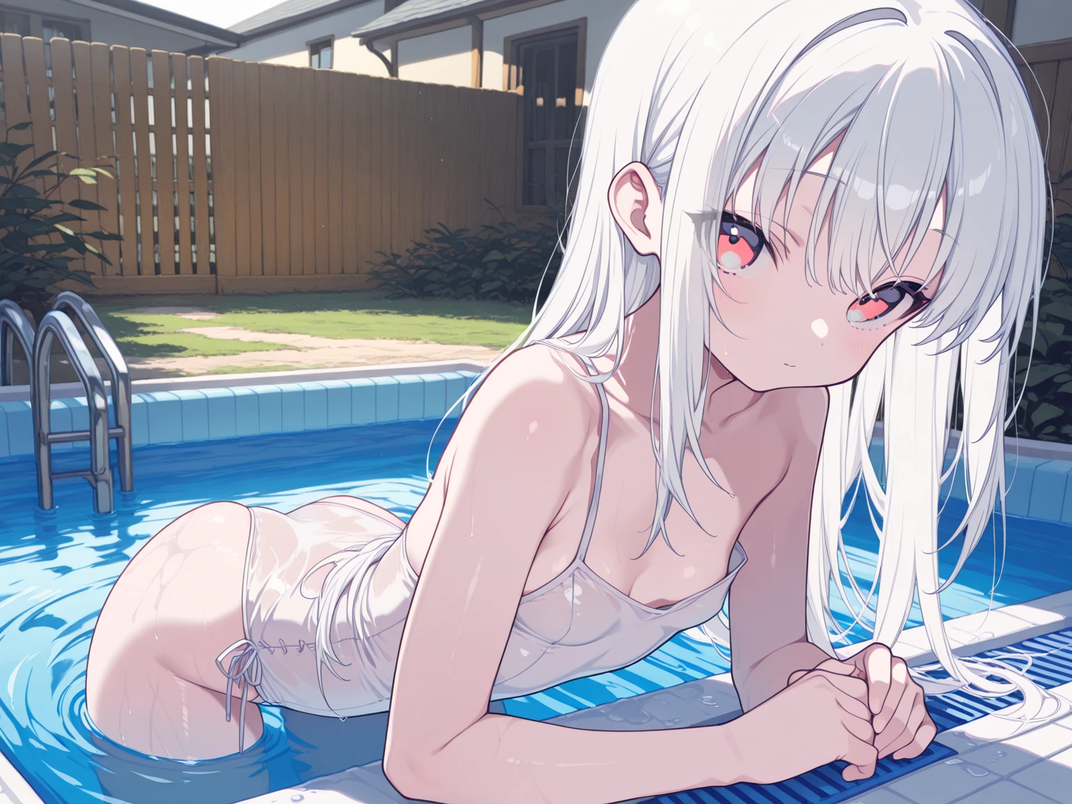 girl,white hair,sexy,cute,swimming costume,Kirino, blue archive,naked,stand