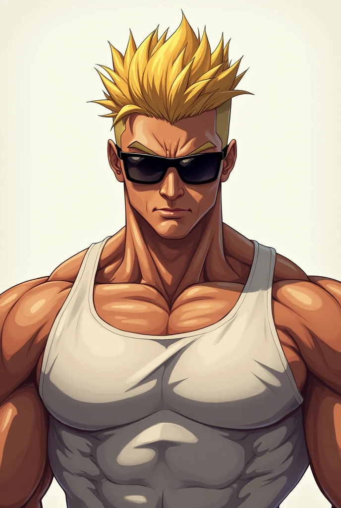 Young man, short blond hair, handsome face, tired expression, green eyes, large muscles, hyper pectoral, thick thigh, large butt. He's wearing a low-cut tank top, black pants, a backwards hat, and a silver chain around his neck, Big bulge. Scenery, party at night.