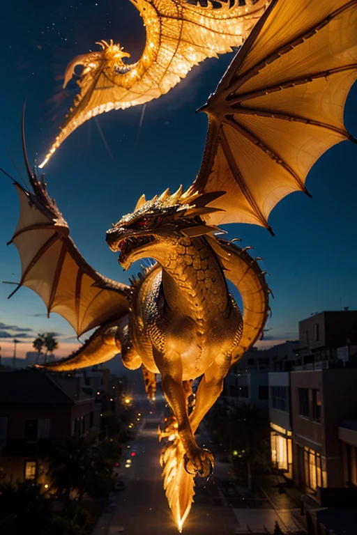 Realistic and magnificent golden Japanese wingless dragon with glowing eyes、She strikes a powerful pose against the backdrop of a dramatic stormy sky, rising from a torii gate lit by the golden rays of the set… Stretch Download