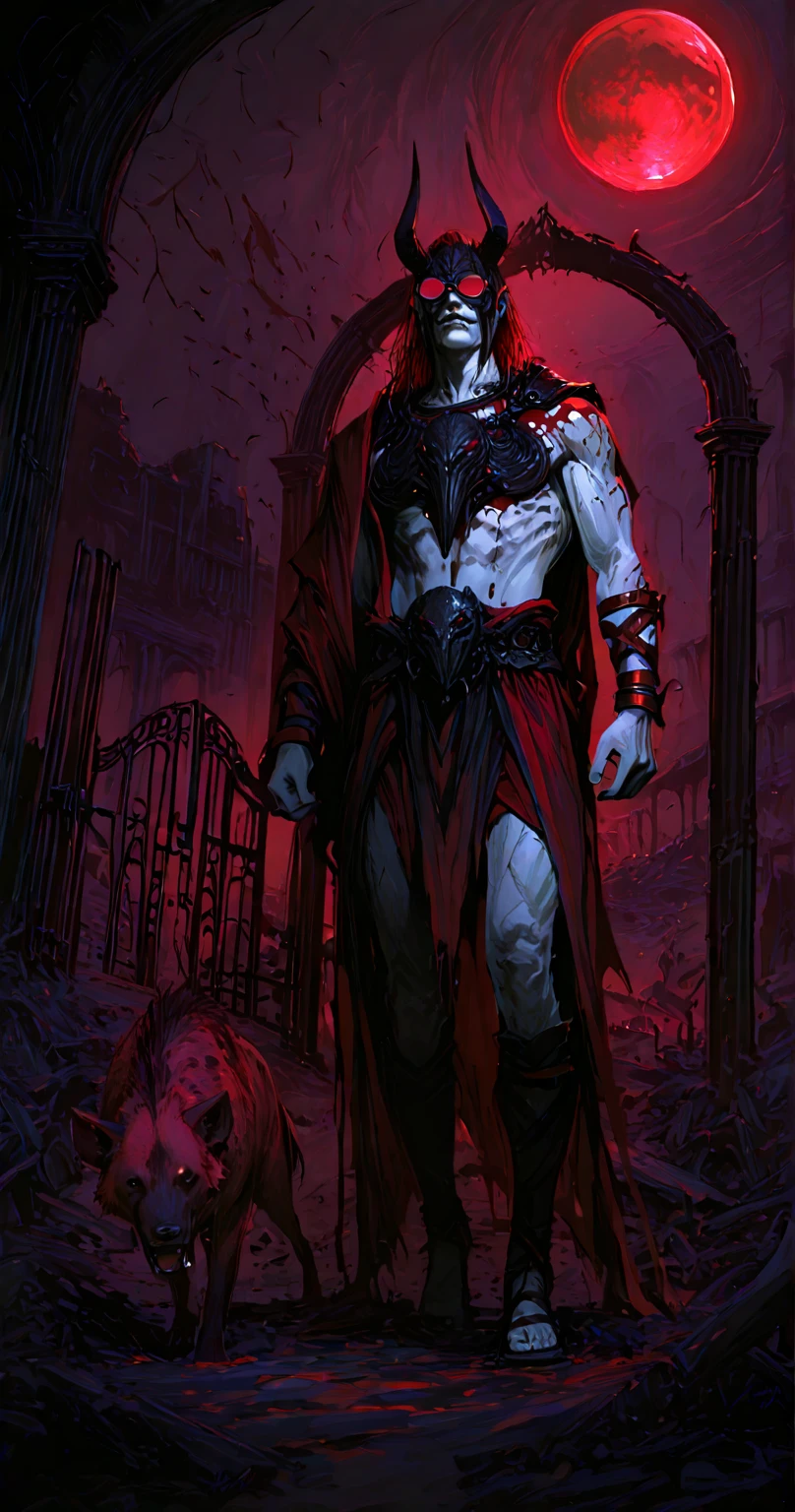Looks perfect in the form of realistic display and hyper detail, ZBrush, excessive realistic oil,create fit, man, muscle, bouncing, sweat, red hair, evil aura, arrogant, dark skin, stripped, naked body, dark castle, throne, skeleton, blood splatter, (bloody:1.3), psychosis