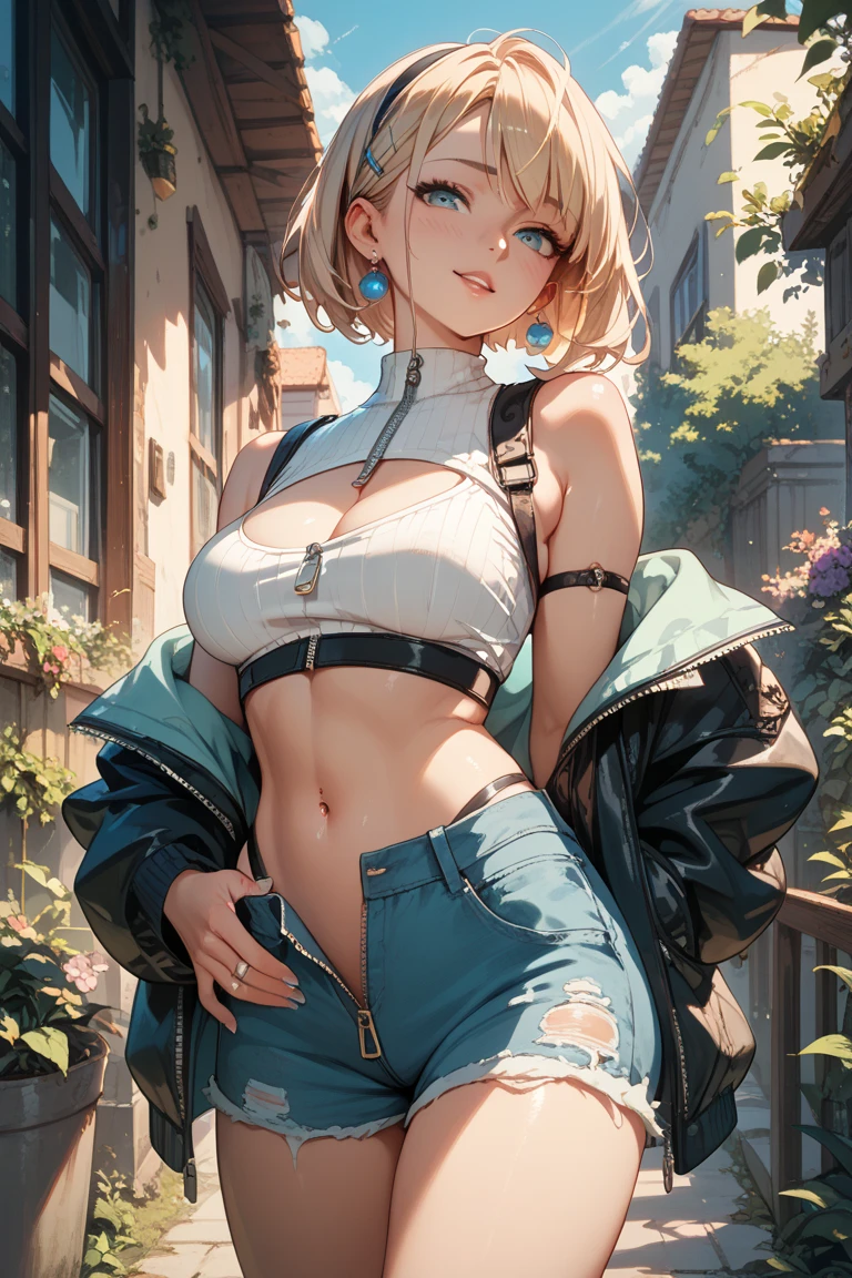 Big busty(Background with:ponds,Cherry blossom forest,lotus flower)Lie underwater, She has short blonde hair,bobo head,seen from the front,mostly cloudy sky,(((tmasterpiece),(Very detailed CG unity 8K wallpaper),best qualtiy,cinmatic lighting,detailed back ground,beatiful detailed eyes,Bright pupils,Blue eyes,Snow-whiteskin,Redlip(Very fine and beautiful),(Beautiful and detailed eye description),ultra - detailed,tmasterpiece,))facing at camera,A high resolution,ultra - detailed),revealing breasts,Bare genitalia, Bulge,legs are open,Raised sexy,Camel toes,Desire for dissatisfaction,frontage,(Wearing :耳Nipple Ring, jewely, Denim apron, Bare )beret