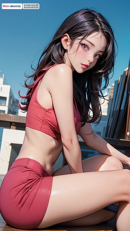 (1 lady), (Best quality at best:1.4), (ultra - detailed), (extremely detailed CG unified 16k), A Beautiful Woman with Perfect Figure: 1.4, Sharp Focus: 1.2, very detailed, High-definition RAW color photo, professional photoshooting, amazing face and eyes, (amazingly beautiful girl), ((masterpiece)), realistic cinematic face, head to feet long wide zoomed out view, full body long view, full body standing, photorealistic, ((highres)), ((detailed background)), solo, gym woman body, natural lighting, sunset, (ichinose kotomi), gorgeous, extremely beautiful face, perfect model beauty, Highly Detailed Face and Skin Texture, Detailed Eyes, Double Eyelids, ((red thin bikini)), ((realistic natural purple hair style, purple hair, purple eyes, long hair, hair ornaments)) RAW UHD 8k photography, tarankaaa, not Dasha Taran, library background, extremely detailed, blurred background, depth of field, cinematic lighting, amazing legs, high heels, clear and well-cared skin, (bigger butt, round butt, nice butt, pulling out the butt, very detailed butt), athletic, big proportions body, photo taken from side, Kotomi is looking to the side,