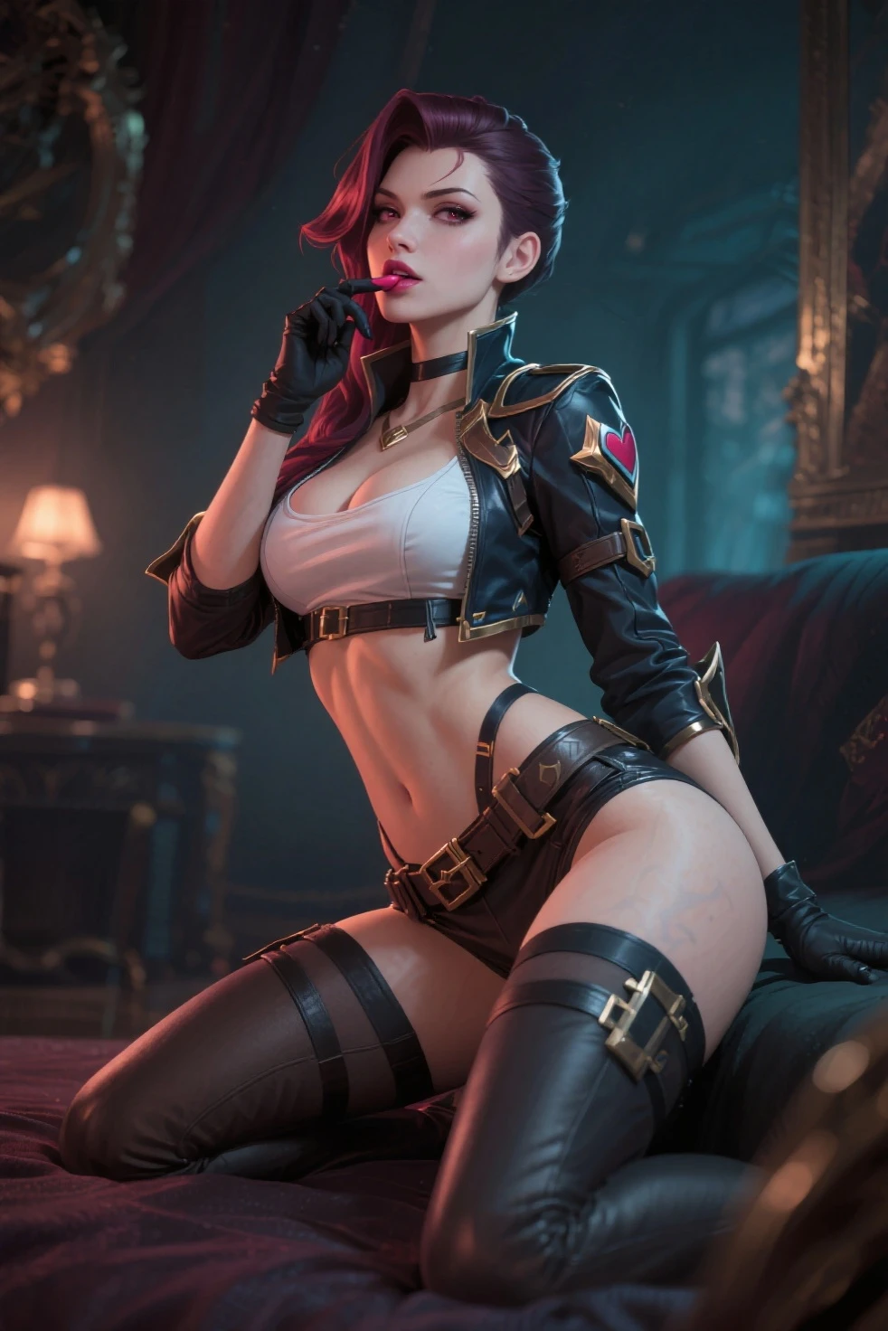 Destroyed towns,3 Ukrainian girls , Ukrainian anime girls, Ukraine ,  
Full body composition of young girl with messy short red hair, bob hair cut, eye make up, 15 year old,  
Soft lighting, Solo, Old torn dirty shabby futuristic military uniform, badges, Pose, Blotch color, Octane Render, Hyperrealistic intricate detail, 
Cinematic, 8K resolution, 70mm, Accent Lighting, Global Illumination, Full body portrait, clean detailed faces, intricate clothing, Cute face, flat chest, Slim waist, Slim legs, small hips,Major's uniform,thigh high stockings jacket open. fancylace bra
Holding a handgun,Long jacket,Carrying a cloak,actionpose,Sitting in the General's Chair,
Dominant lady, mean look, evil smile. sexy. extreme Strong vignette.
one leg up on sofa, legs parted, seductive, suggestive sex, offering sex, leaning forward towards viewer. 