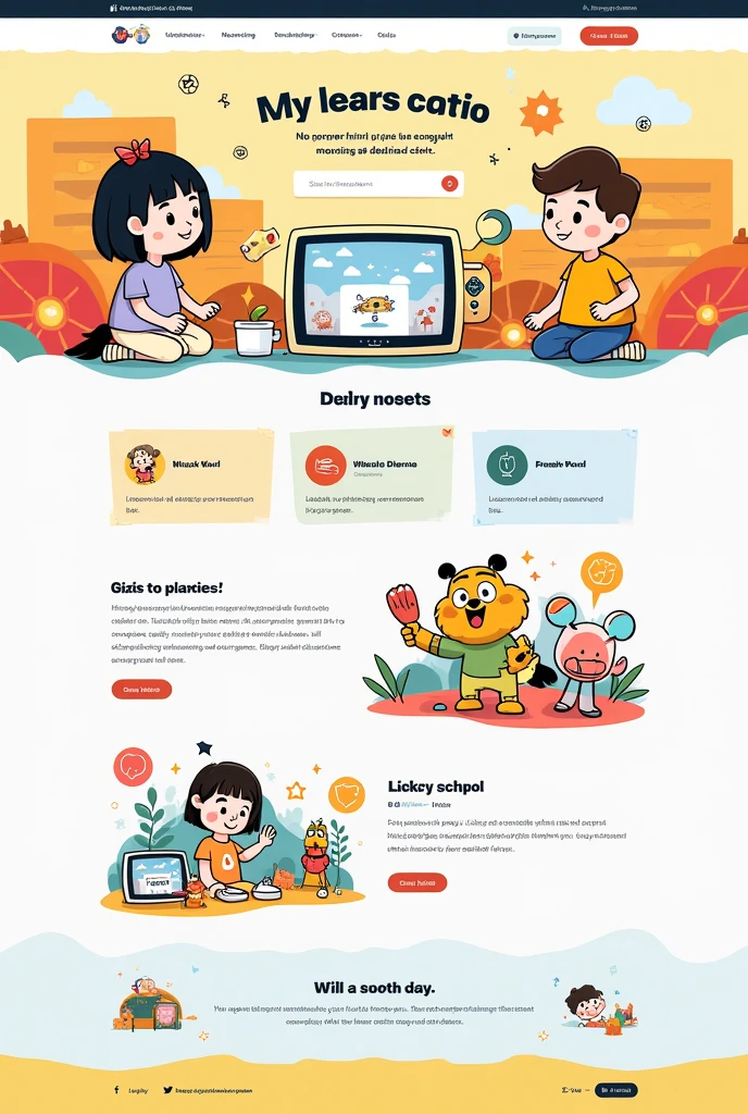 childgarden ux website with a warm and happy color scheme site is for register children use real text on this site