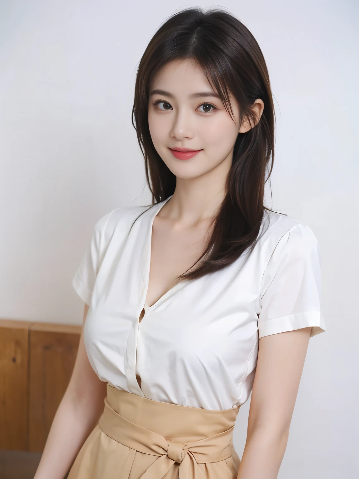 masutepiece, Best Quality, Illustration, Ultra-detailed, finely detail, hight resolution, 8K Wallpaper, Perfect dynamic composition, Beautiful detailed eyes, White Nurse Jacket,Bob Hair, mid-chest, Natural Color Lip, Random and sexy poses,Smile,20 years girl　Colossal tits、hospitals、White nurse cap、White sheer body stockings、