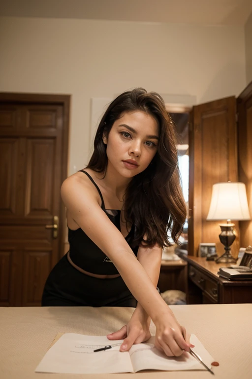 (Best quality, Ultra-detailed, Masterpiece:1.5), Photorealistic photograph of a beautiful pakistani woman laying on a sofa. The woman should have a flawless, highly detailed face (Highly Detailed Skin) with soft, luminous skin. Her long hair should be naturally brown and stylishly arranged. (Perfect Eyes:1.2). The photography should feature high-quality film grain (ISO 400, 30mm lens RAW f1.8 aperture. Shes wearing a modest black dress that covers her body
