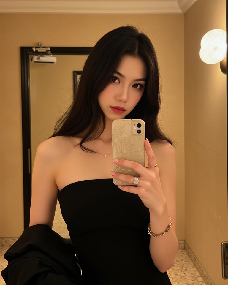 ((Best image quality, 8k, masterpiece: 1.3)), Selfie, Sharp focus: 1.2, Cute beauty with perfect body: 1.4, Slim, ((Brown hair black)) , (Flesh-colored dress，The face is rich in detail，Happy expression，Stand up：1.2），（（Blue Sky City，Simple bedroom：1.3. Focusing on women）），Highly detailed face and skin texture，Delicate eyes，Double eyelids