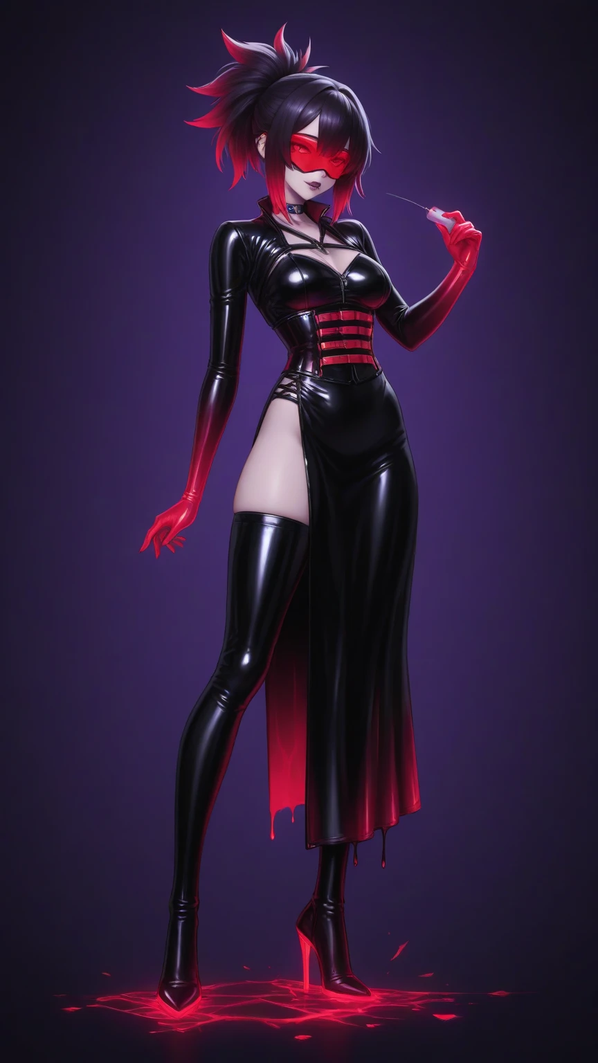 a close up of a slime woman with a red hair, female slime humanoid creature, female alien, alien woman, lolth, hot goo humanoid woman, hot slime humanoid woman, slime woman hybrid, perfect human female specimen, slime skin, female assassin, female slime body