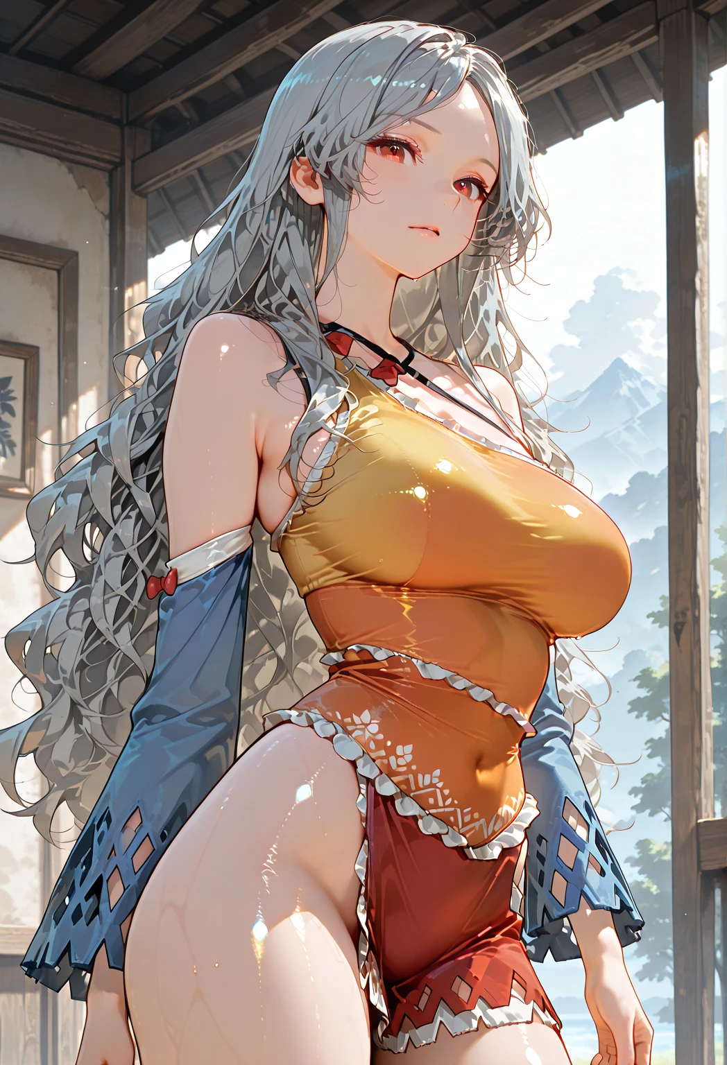 (small breasts:1.2), (perky chest:1.2), (pointed chest:1.2), (Pudding cake magazine cover:1.3),(from above:1.0),(fromside:0.9),masterpiece, 1girl, Amazing Cleavage:1.1, thin waist, optimum,tmasterpiece,hight resolution,best qualtiy,hyper HD,super detailing,awardwinning,16 K，solo,(The upper part of the body),anatomy correct,Beautiful cyberpunk girl，Cowboy Shot,cute face,a blond,Longhaire,Twin-tailed,Braids, Hairline,（scarlet eyes）,long eyelasher,Hanging eye corners,White skin of the,shoot from the side, ((see through camisole:0.1)), ((Sheer nipples:1.0)),Rocket Tits,(Slim body),smile,seductive weak smiling,(with sparkling eyes and a contagious smile),open mouth, Looking at Viewer,　
