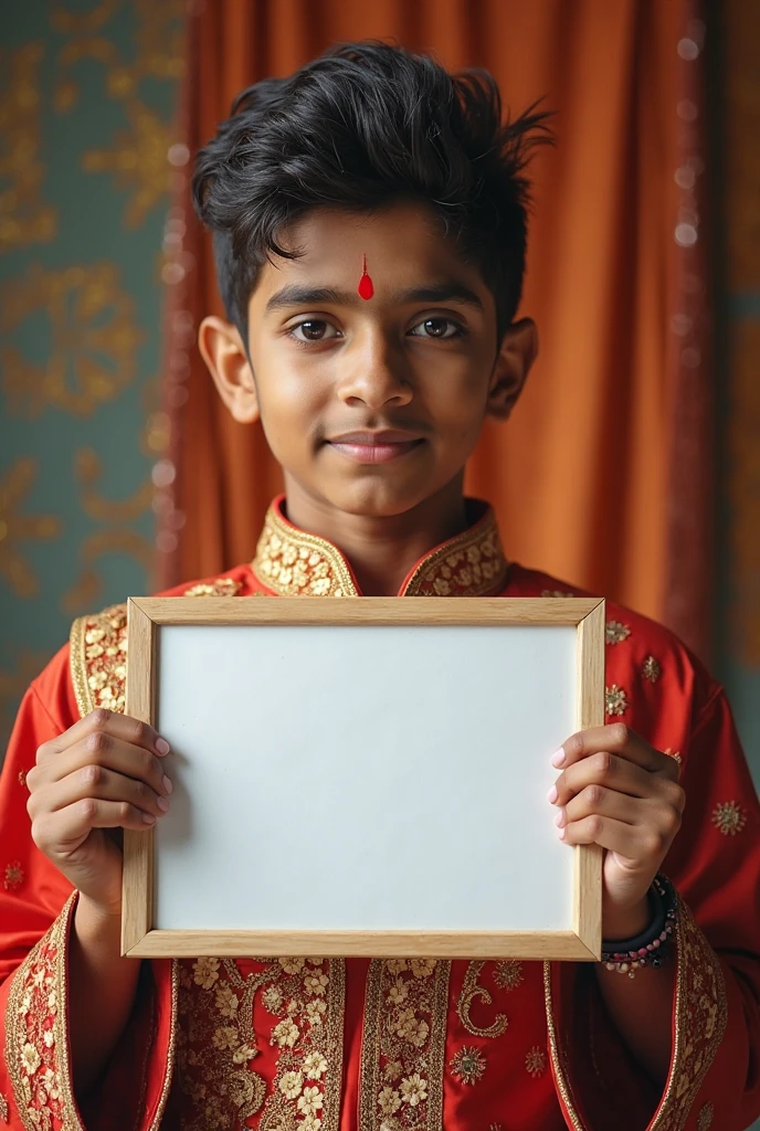 Beautiful indian  Young boy making a god hanuman ji panting
