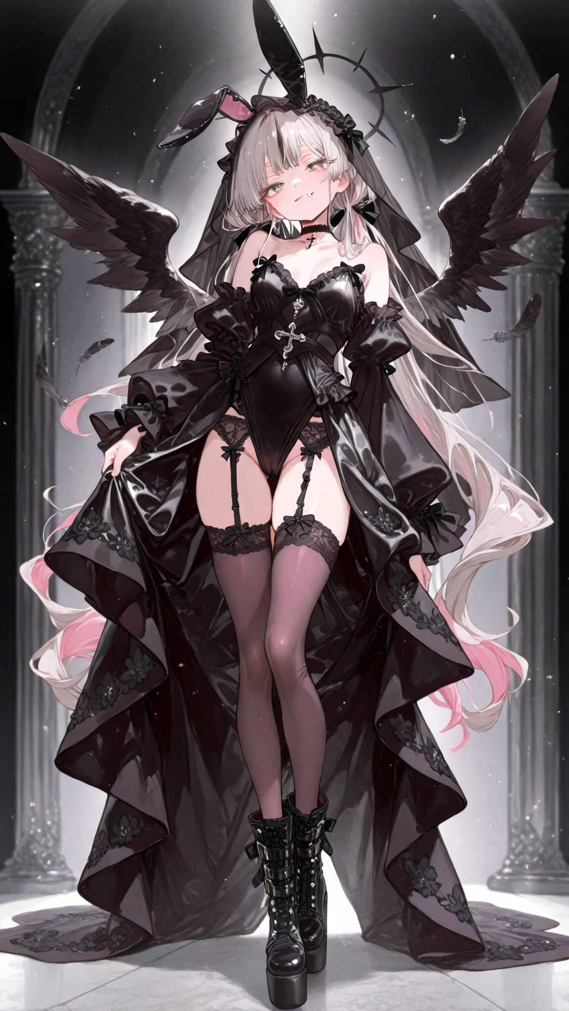 ((best quality)), ((masterpiece)), (detailed), 1girl, Character design, female, dynamic poses, long white grey hair, grey white eyes, very skinny, detailed, best quality, no accesoires around the neck, no shoes, prominent collarbones, skinny arms, flat stomach, visible hip bones, full body, blank white background, plain background, white background, red and white clothing, Bloodborne inspired, occult aesthetic, occult, detailed and intricate steampunk and detailed gothic, NSFW, Very dramatic and cinematic lighting, cosmic horror, grim-dark, side-lighting, perfect face, NSFW, Fluttering lace flared long knee length dress with frilly petticoats, knee length dress, pleated petticoats, petticoats gothic, complex lace boots, side-lighting, gothic aesthetic, wielding a mighty sword with mechanical components, mandalas, small breasts, a fairy, various different types of insect wings, NSFW, full body, whole body, body, plain background, white background, blank background, no background, white background NSFW, chains, full body, whole body, head-to-toe NSFW 