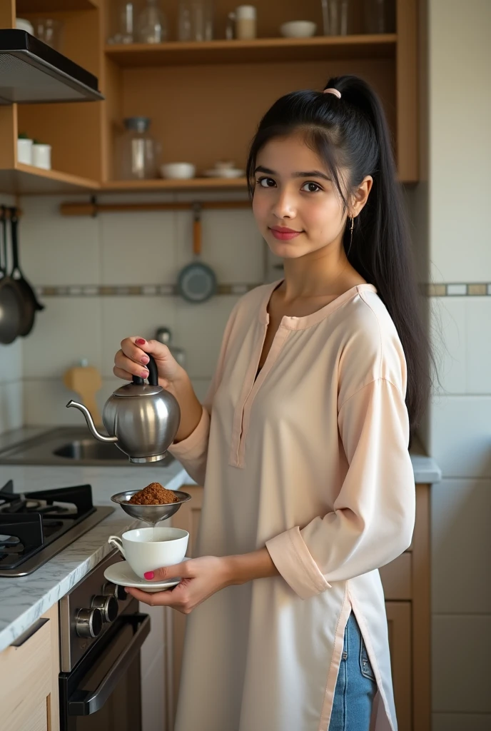 Stylish girl with tea cup